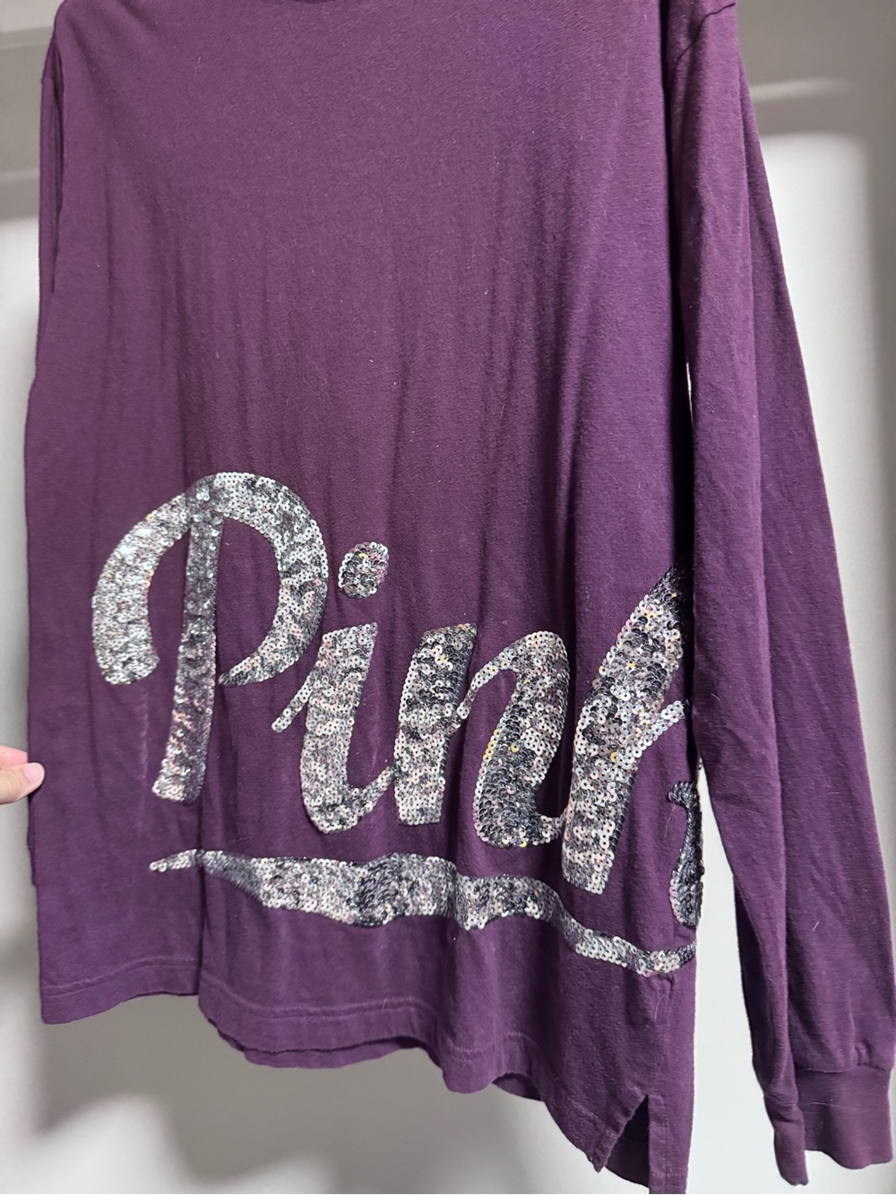 Purple Sequin 'Pink' Graphic Long Sleeve Top